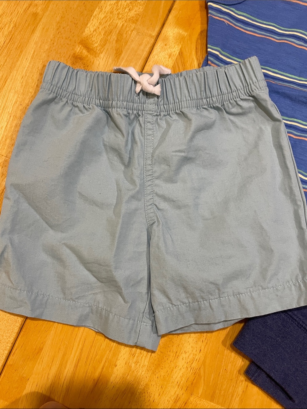 Blue Striped Tank Top with Light Blue Shorts and Navy Sweatpants Set - Picture 2 of 7